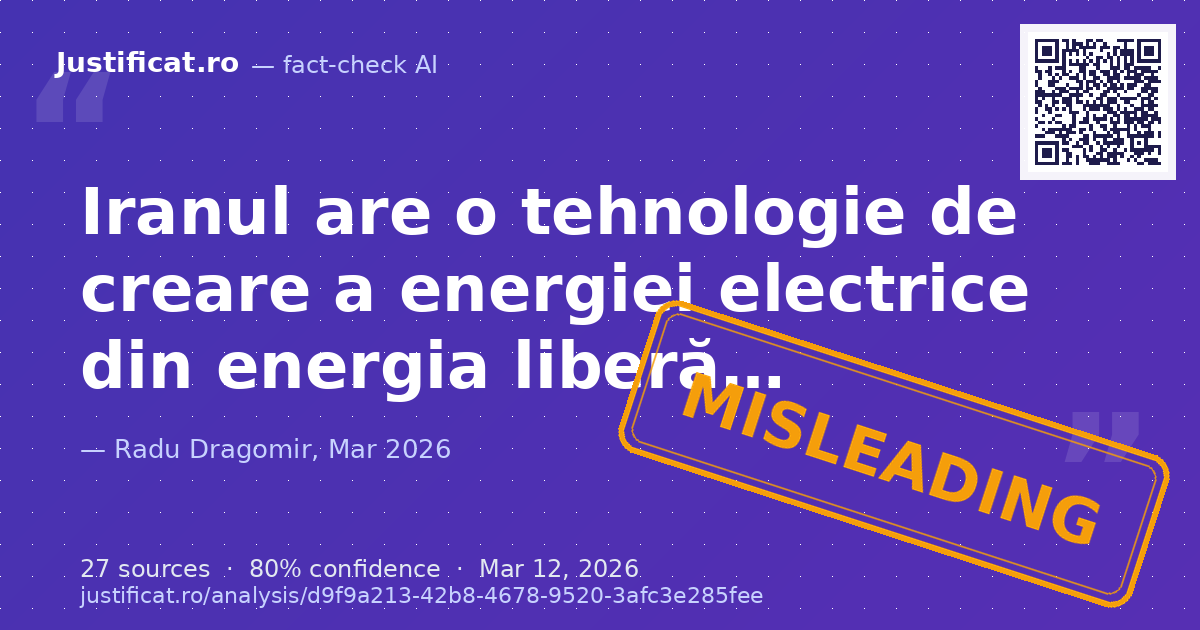 Afirmația că Iranul deține o tehnologie funcțională de energie liberă dezvoltată de Keshe Foundation, care… — rated ÎNȘELĂTOR