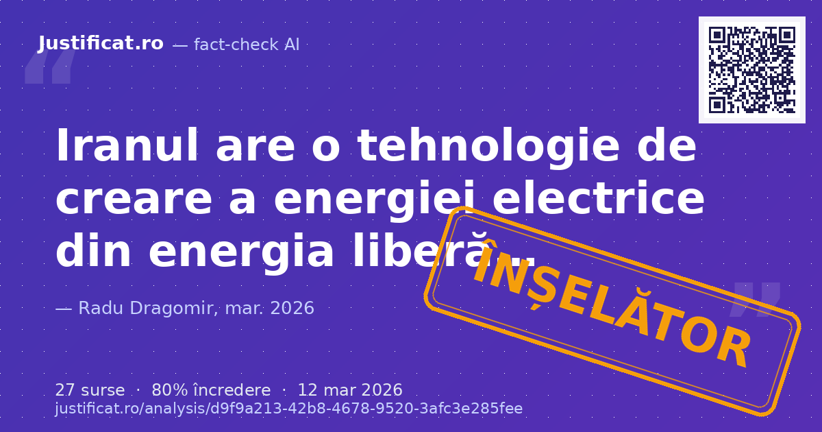 Afirmația că Iranul deține o tehnologie funcțională de energie liberă dezvoltată de Keshe Foundation, ca… — verdict ÎNȘELĂTOR