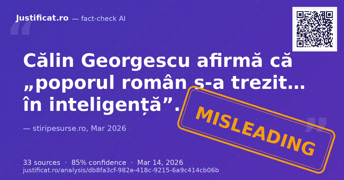 Un segment video din stiripesurse.ro, în care Călin Georgescu face afirmații despre „trezirea în inteligen… — rated ÎNȘELĂTOR