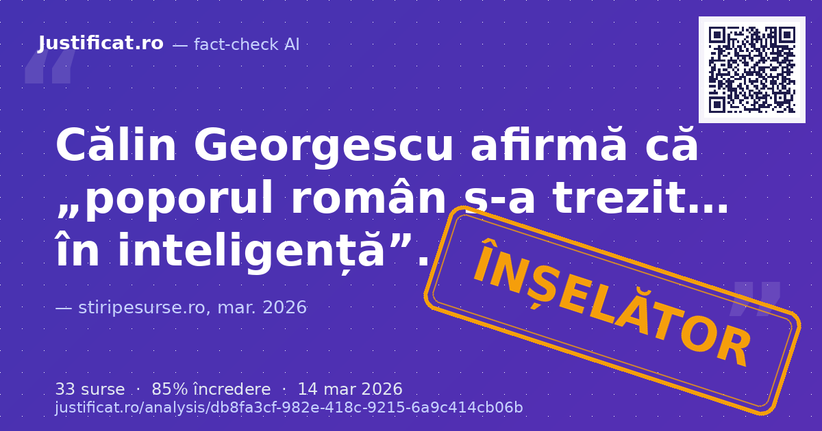 Un segment video din stiripesurse.ro, în care Călin Georgescu face afirmații despre „trezirea în intelig… — verdict ÎNȘELĂTOR