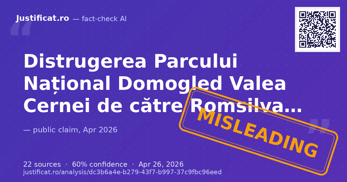 Afirmațiile despre distrugerea Parcului Național Domogled-Valea Cernei de către Romsilva și despre un pres… — rated ÎNȘELĂTOR