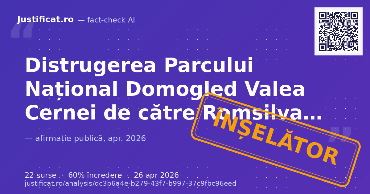 Afirmațiile despre distrugerea Parcului Național Domogled-Valea Cernei de către Romsilva și despre un pr… — verdict ÎNȘELĂTOR