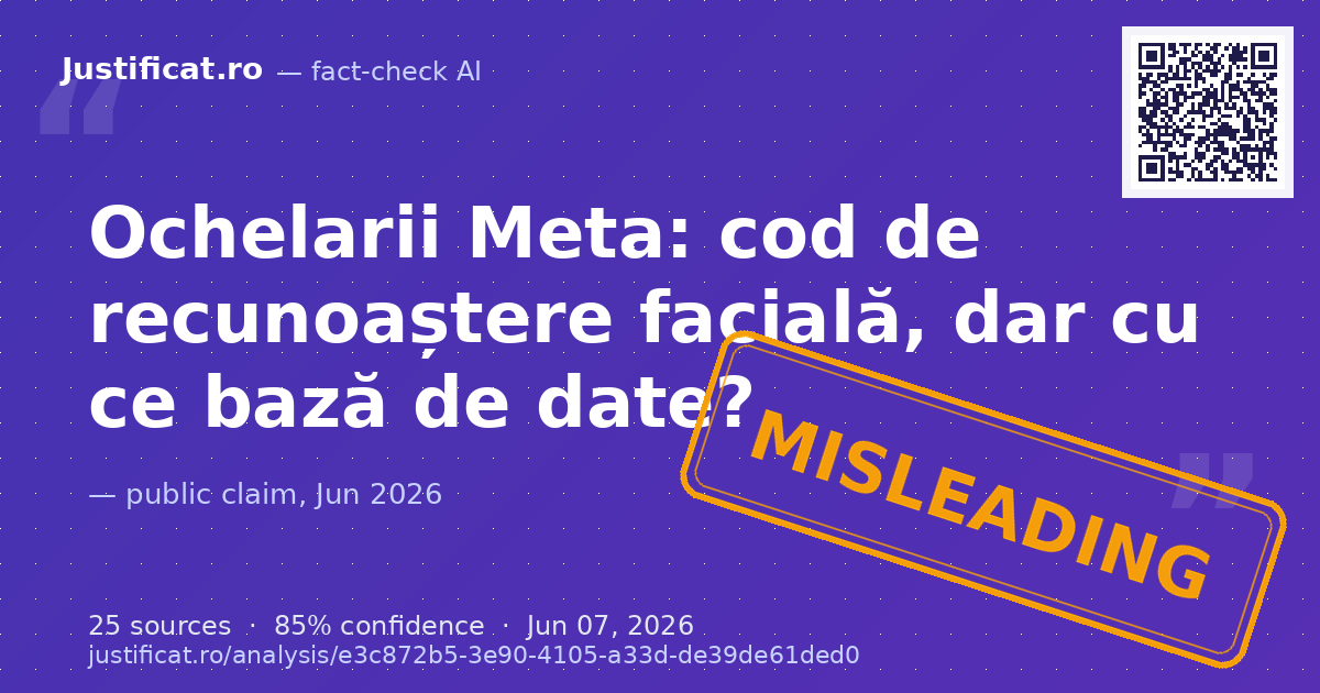 Articolul susține că Meta a implementat în secret un sistem de recunoaștere facială în aplicația ochelaril… — rated ÎNȘELĂTOR